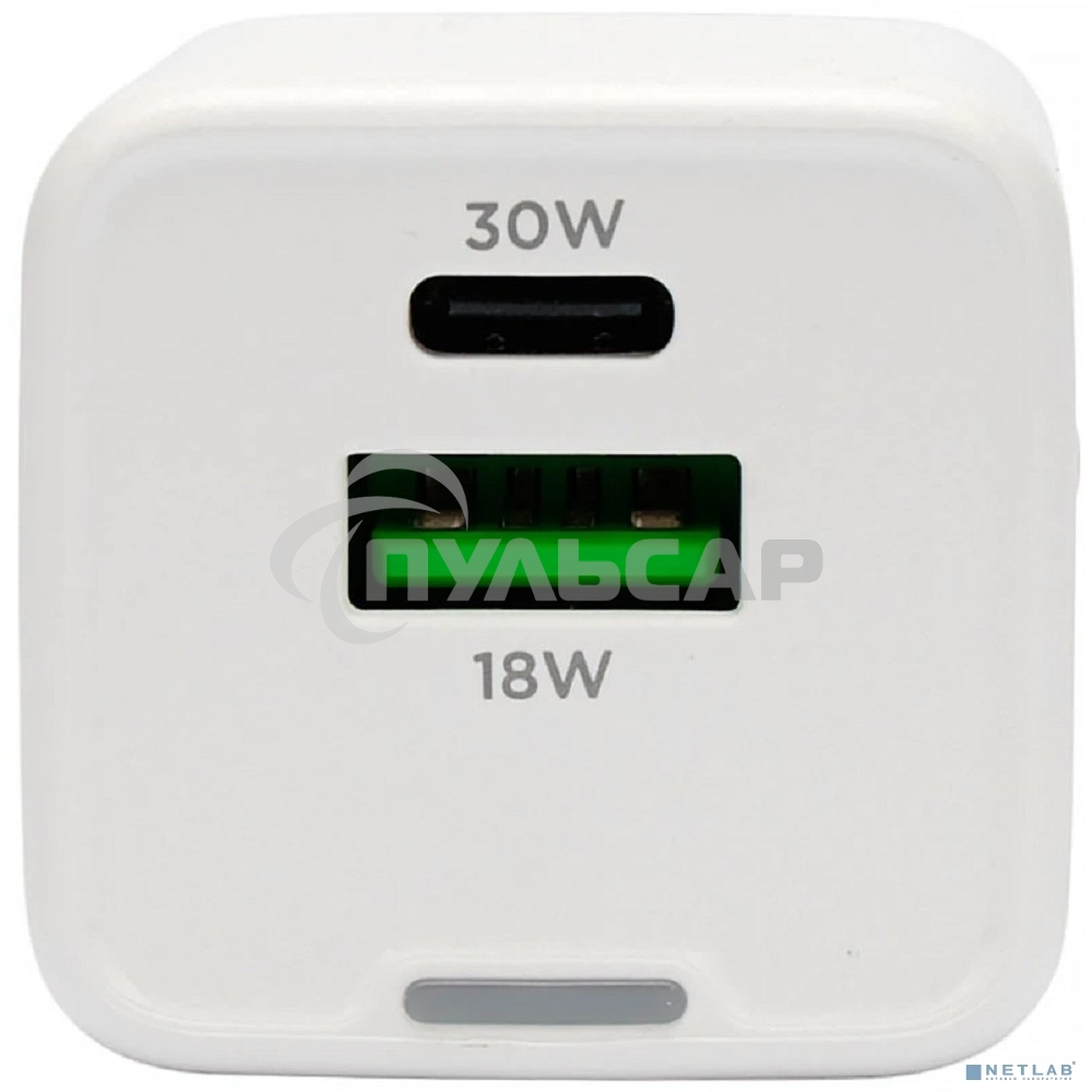 Зарядное устройство Cablexpert MP3A-PC-63, 30Вт GaN, 3А, QC4.0/PD, 1xUSB, 1xType-C, белый, пакет