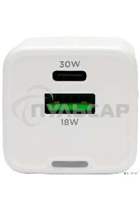 Зарядное устройство Cablexpert MP3A-PC-63, 30Вт GaN, 3А, QC4.0/PD, 1xUSB, 1xType-C, белый, пакет