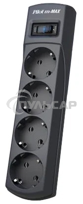 Сетевой фильтр ZIS Pilot m Max 4 розетки (евро с заземлением), 15А/3.3кВа, автомат, 7 м, черный Surge protector Pilot m Max 4 euro outlets, 15А/3.3кВа, 7m, black