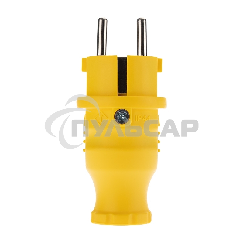 Вилка прямая влагозащищенная, c/з, 16А. IP44, каучук желтая Rexant