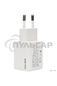 Зарядное устройство Cablexpert MP3A-PC-63, 30Вт GaN, 3А, QC4.0/PD, 1xUSB, 1xType-C, белый, пакет