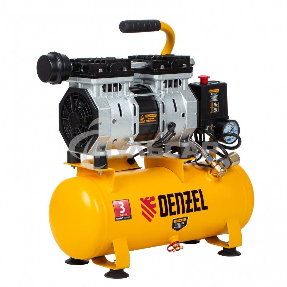 Компрессор DLS650/10 безмаслянный малошумный 650 Вт, 120 л/мин,ресивер 10 л Denzel