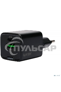 Зарядное устройство Cablexpert MP3A-PC-64, 30Вт GaN, 3А, QC4.0/PD, 1xUSB, 1xType-C, черный, пакет