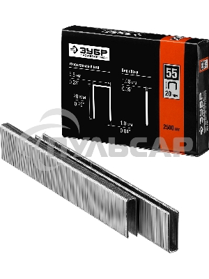 Скобы для степлера тонкие, широкие ЗУБР 20 мм тип 55, 2500 шт