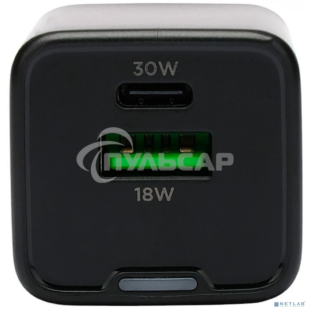 Зарядное устройство Cablexpert MP3A-PC-64, 30Вт GaN, 3А, QC4.0/PD, 1xUSB, 1xType-C, черный, пакет