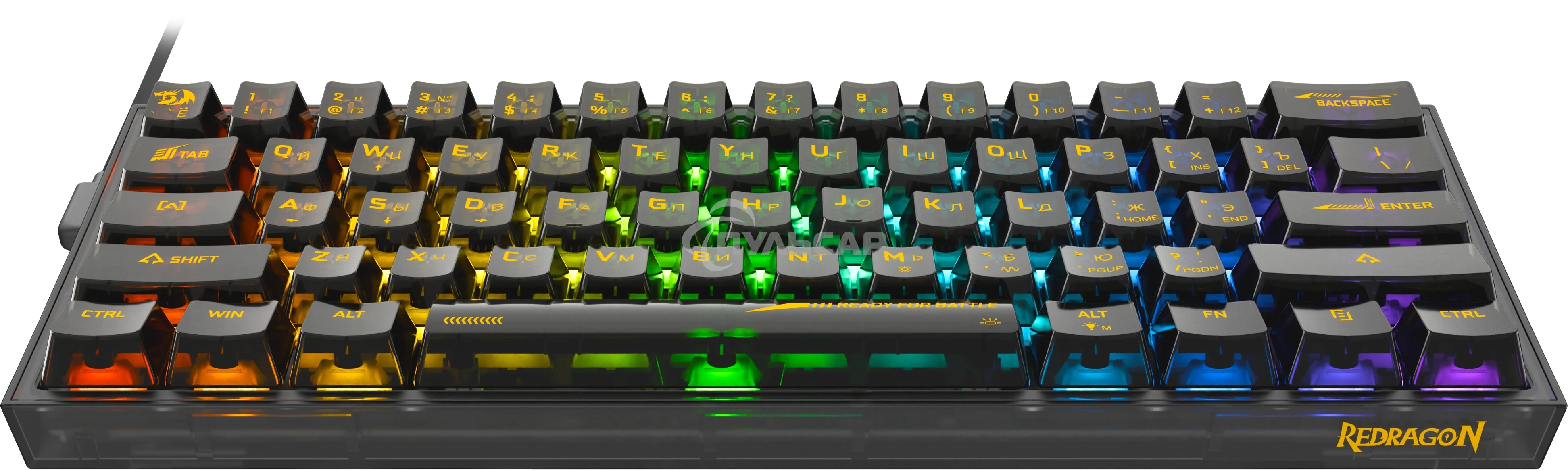 Клавиатура проводная игровая Redragon Fizz прозрачно-черная (USB, +ICE, 61 кл., RGB подсветка)