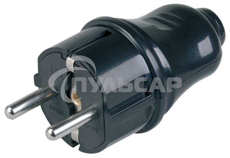 Вилка прямая ВПп10-02-Ст разборная с заземл. контактом 16А черный ИЭК EVP10-16-01-K02