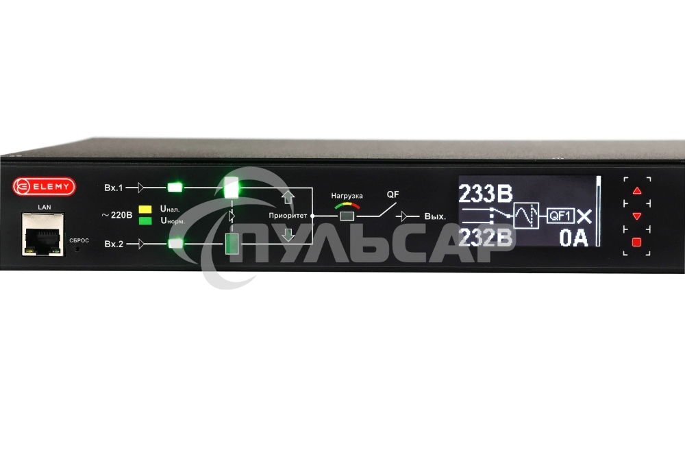 Автоматический ввод резерва ELEMY RACK ATS, 1U, 220В, 16А, OLED, Ethernet, in (2) C20, out (1) C19 (9) C13
