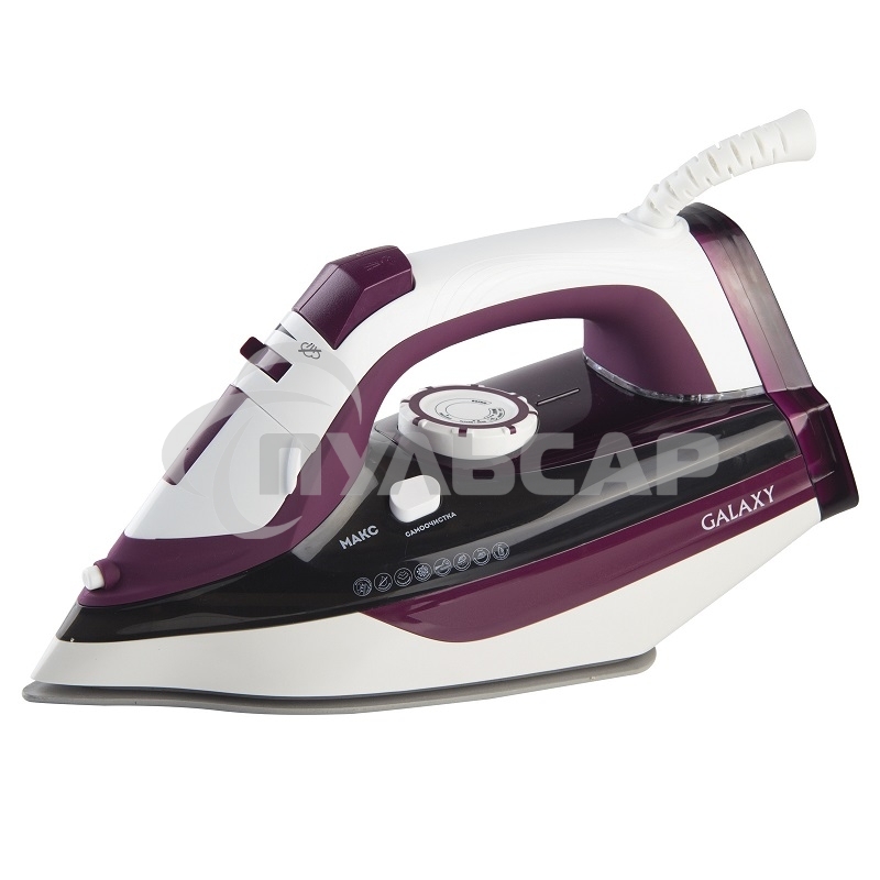 Утюг Galaxy Line GL 6108, бордовый с белым, паровой, 2400 Вт, постоянный пар 50 г/мин, паровой удар 230 г/мин, функции: автоотключение, самоочистка, антикапля, антинакипь, вертикальное отпаривание, индикатор автоотключения, индикатор нагрева, функция увла