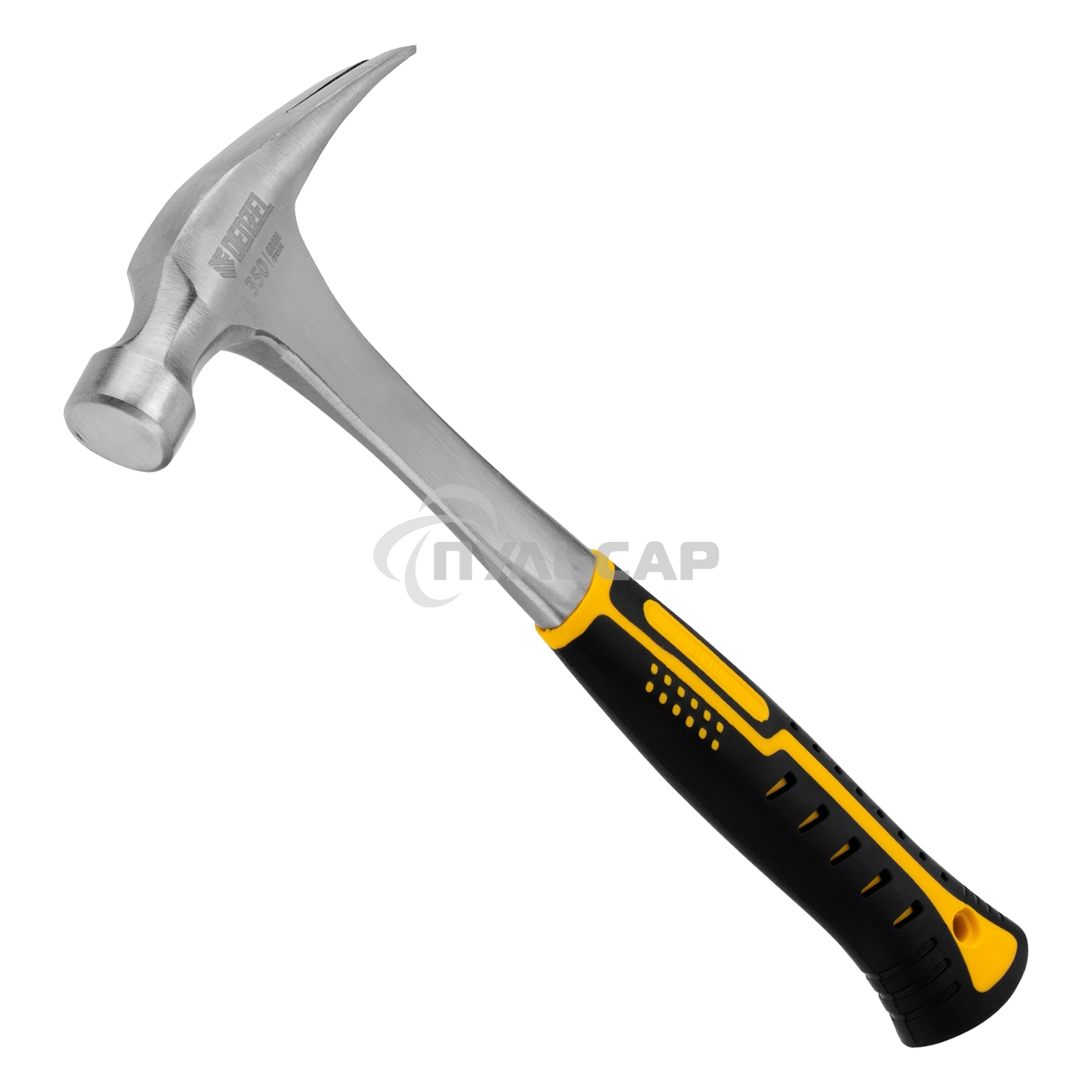 Молоток-гвоздодер Denzel 350 г, цельнометаллический, двухкомпонентная рукоятка