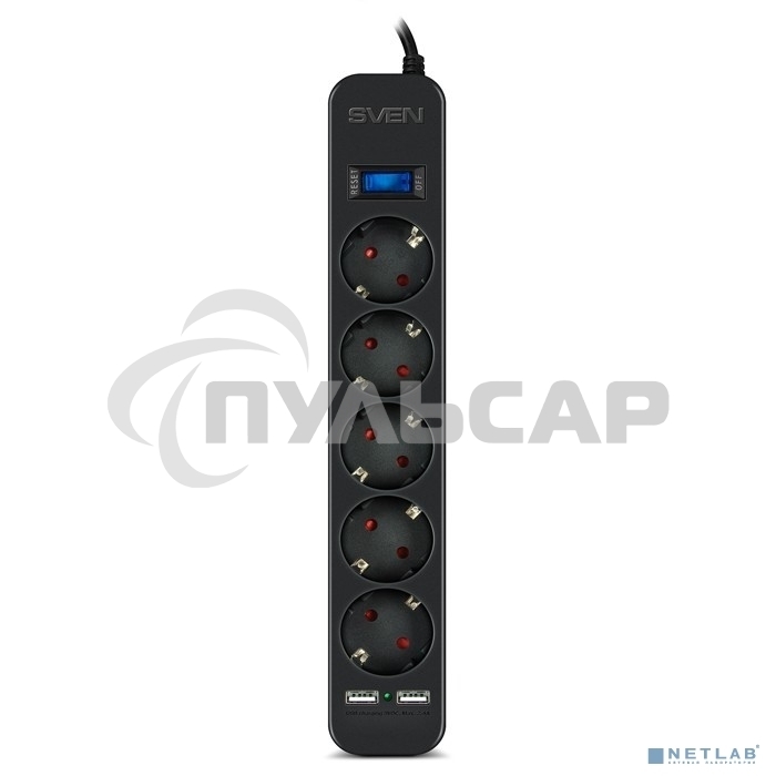Фильтр SVEN SF-05LU 1,8 м (5 евро розеток,2*USB(2,4А)) черный, цветная коробка Surge protector SVEN SF-05LU 1,8 м (5 евро розеток,2*USB(2,4А)) черный, цветная коробка