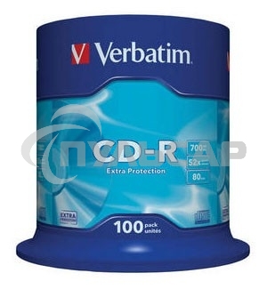 Диск CD-R Verbatim 700Mb 52x Cake Box (100шт) (43411)