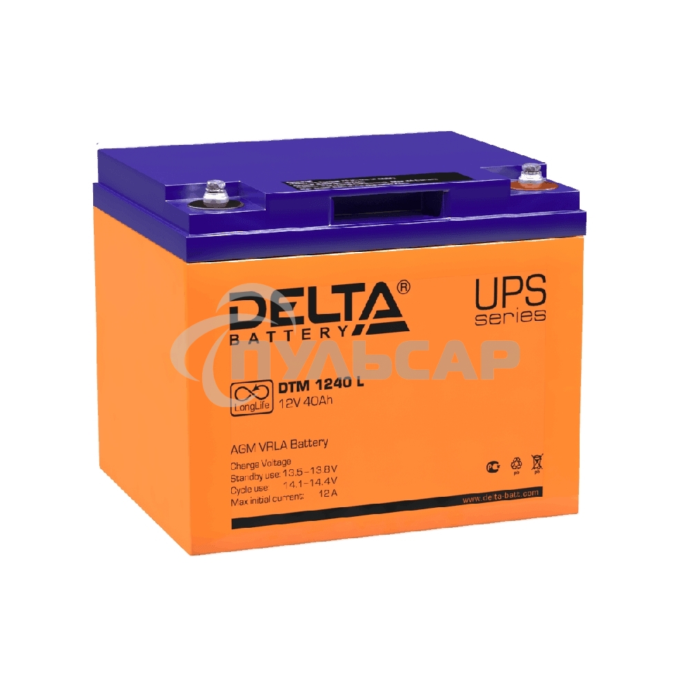 Батарея Delta DTM 1240 L (12V, 40Ah) с увеличенным сроком службы (10 лет)