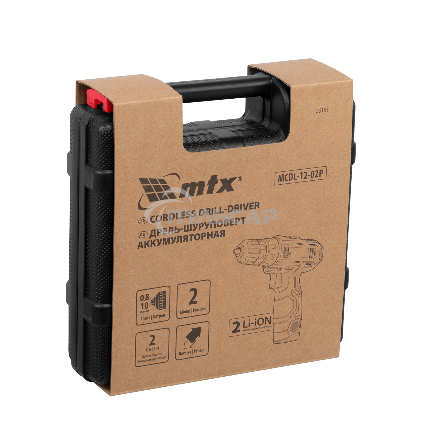Дрель-шуруповерт MTX MCDL-12-02P, Аккумуляторная, 12В, 2 АКБ, Кейс