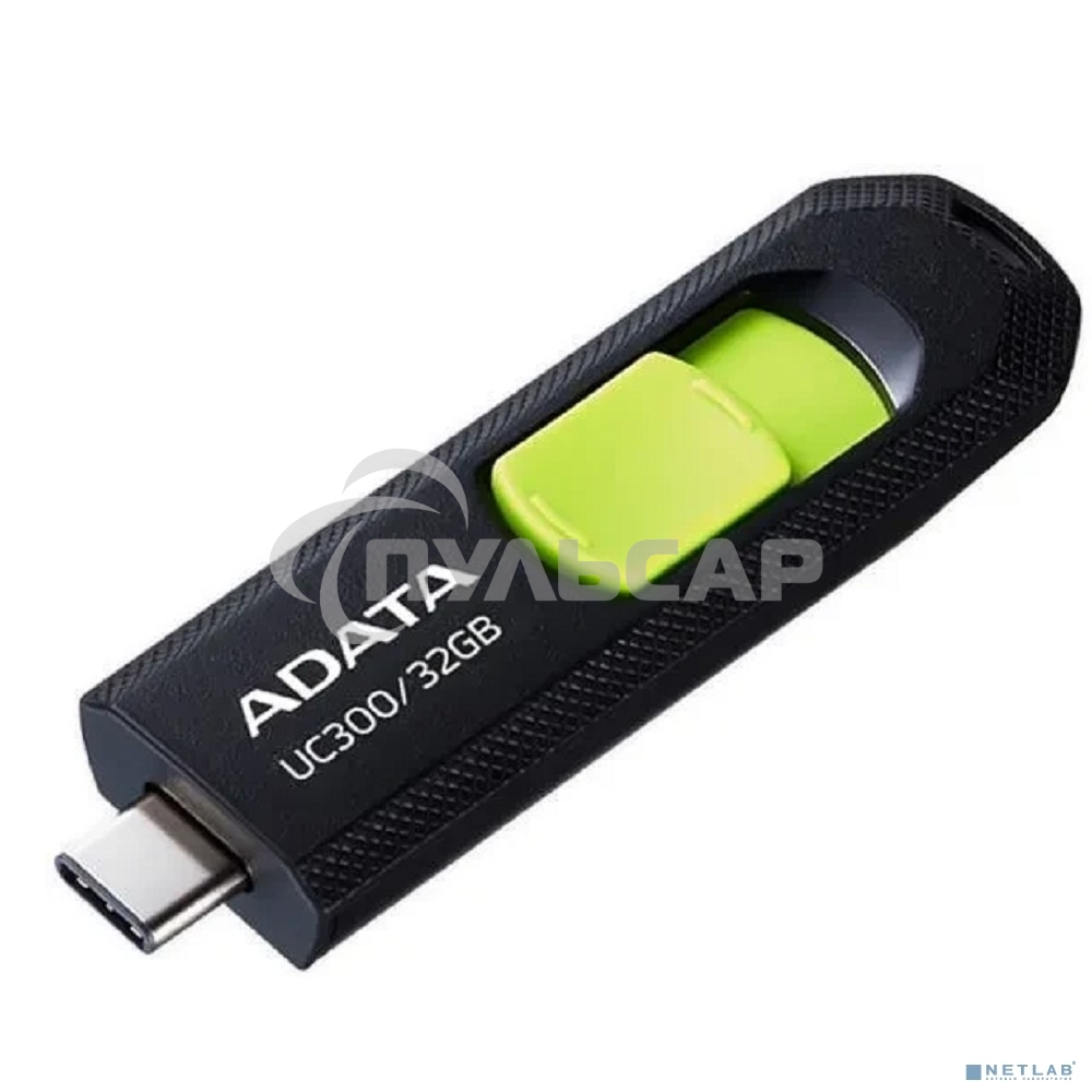Флешка USB ADATA UC300 (ACHO-UC300-32G-RBK/GN), 32 Gb, Type-C USB 3.2, R/W 100/30, черный/зеленый