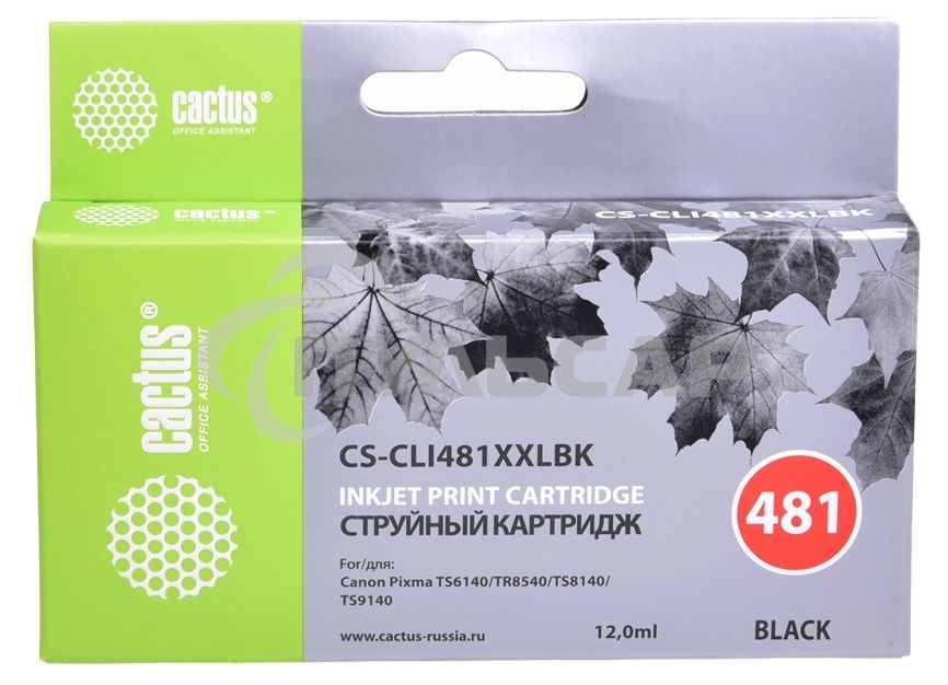 Картридж струйный Cactus CS-CLI481XXLBK черный (12 мл) для Canon Pixma TR7540/TR8540/TS6140/TS8140