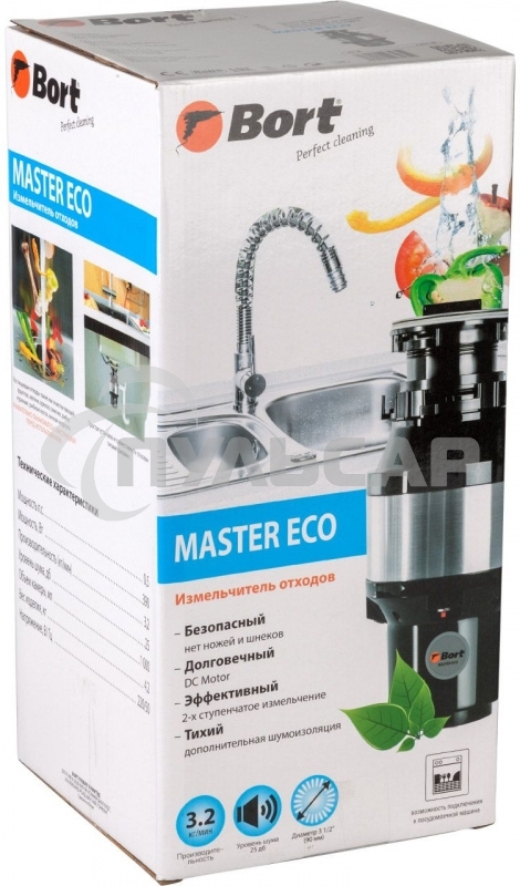 Измельчитель пищевых отходов Bort MASTER ECO (91275752) Число ступеней измельчения 2 ; Система шумоизоляции Да ; Мощность 390 Вт; Объем камеры 1000 мл; Материал камеры Металл ; Система защиты от перегрузки и заклинивания; Скорость холостого хода 2600 об/м