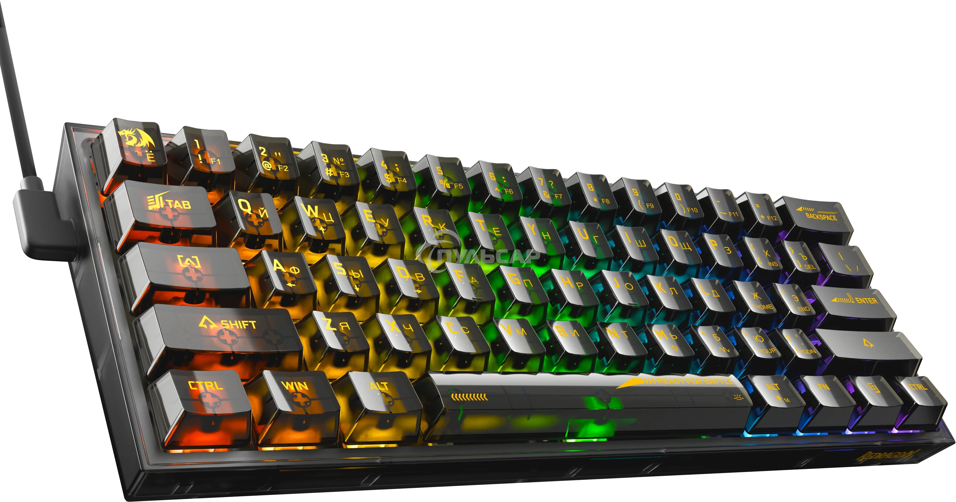 Клавиатура проводная игровая Redragon Fizz прозрачно-черная (USB, +ICE, 61 кл., RGB подсветка)