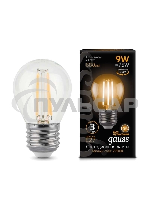 Лампа светодиодная Filament Шар E27 9Вт 2700К Gauss 105802109