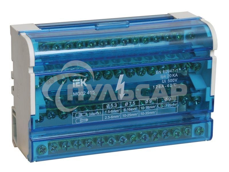 Шины на DIN-рейку в корпусе (кросс-модуль) Iek YND10-4-15-125 ШНК 4х15 3L+PEN