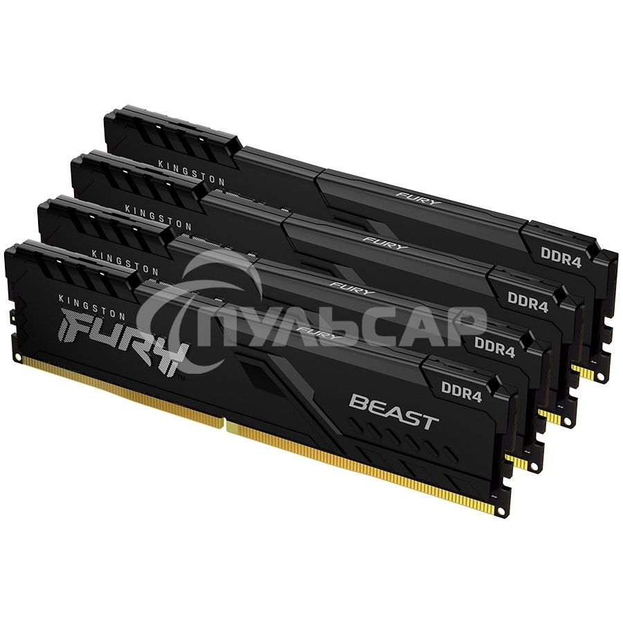 Оперативная память Kingston Fury Beast, DDR4, 32Gb (4x8Gb), 3200MHz, CL16, DIMM, с радиатором, черный