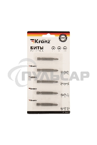 Бита PZ 1x50 мм для шуруповерта сталь S2 5 шт. (лента) Kranz