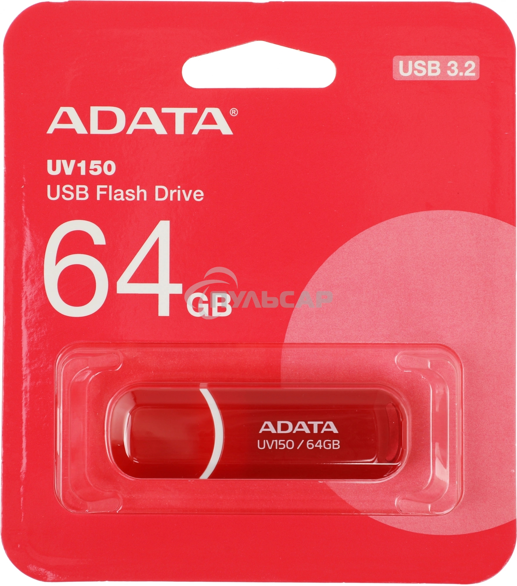 Флешка USB ADATA UV150 (AUV150-64G-RRD), 64 Gb, USB 3.0, R/W 100/30, красный