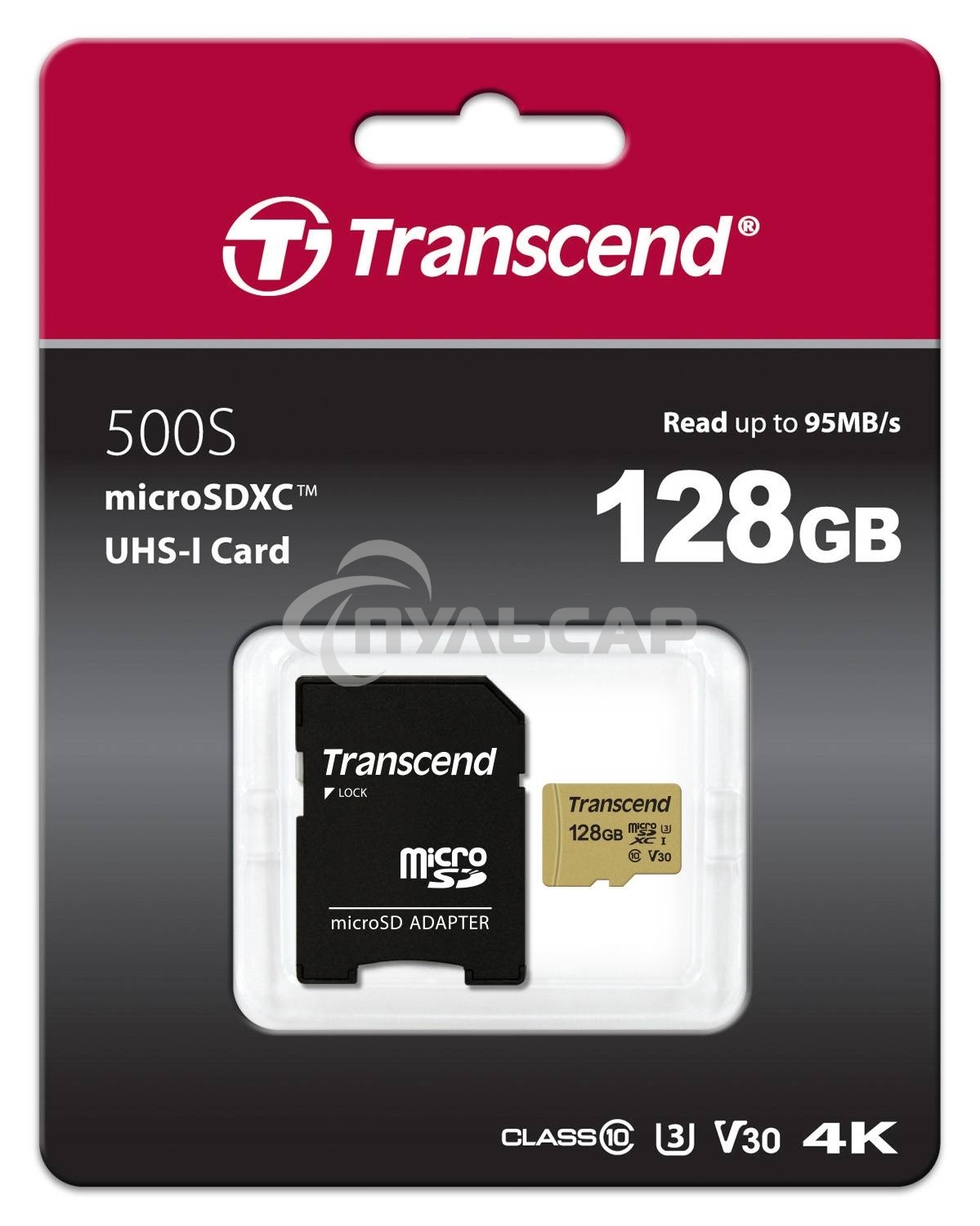 Флеш карта microSD 128Gb Transcend microSDXC Ultimate UHS-I U3, V30, (SD адаптер), MLC