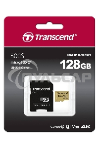 Флеш карта microSD 128Gb Transcend microSDXC Ultimate UHS-I U3, V30, (SD адаптер), MLC