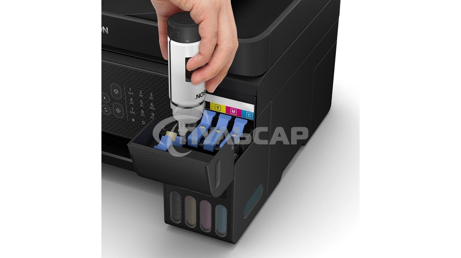 МФУ струйное Epson L5290 (C11CJ65512/C11CJ65508/C11CJ65407), A4, цветное, печ. до 33 стр/мин. (ч/б) до 15 стр/мин. (цвет), скан. до 12 стр/мин. (ч/б) 29 стр/мин. (цвет), 1440 x 5760 dpi (печать) 1200x2400dpi (скан.), USB, RJ-45, Wi-Fi