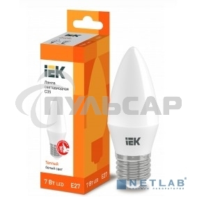 Лампа светодиодная ECO C35 свеча 7Вт 230В 3000К E27 ИЭК LLE-C35-7-230-30-E27