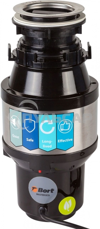 Измельчитель пищевых отходов Bort MASTER ECO (91275752) Число ступеней измельчения 2 ; Система шумоизоляции Да ; Мощность 390 Вт; Объем камеры 1000 мл; Материал камеры Металл ; Система защиты от перегрузки и заклинивания; Скорость холостого хода 2600 об/м