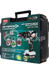 Дрель-шуруповерт ИНТЕРСКОЛ ДАУ-13/18В, Аккумуляторный, 18В, 2 АКБ, Ударный, Кейс