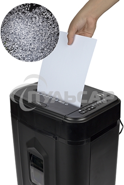 Шредер Heleos АП23-4 черный с автоподачей (секр.P-4) фрагменты 145лист. 23лтр. скрепки скобы пл.карты