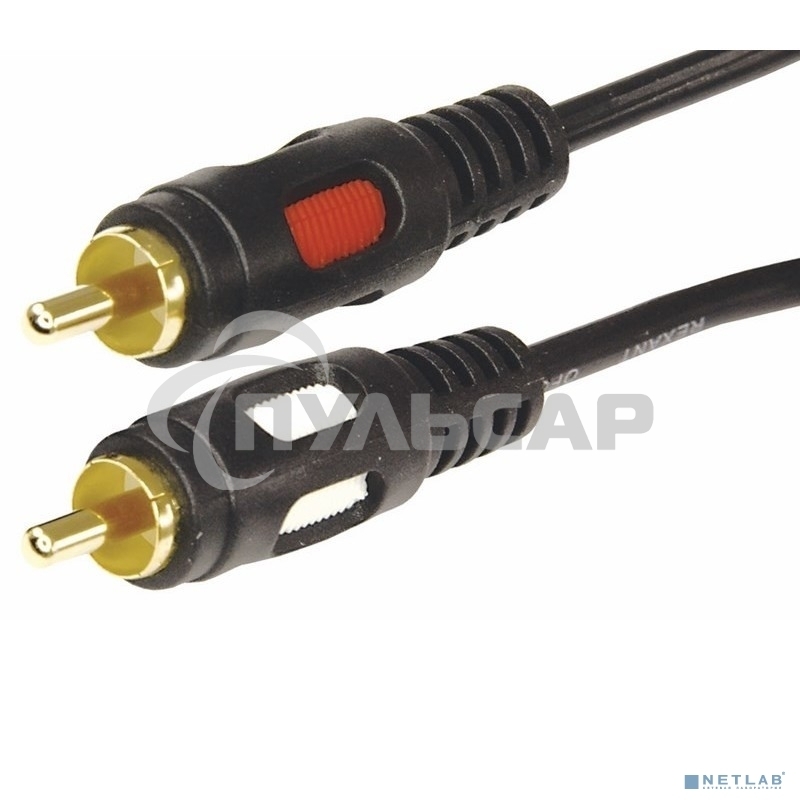 Шнур 2 RCA - 2 RCA, длина 5 м етров, черный (GOLD) Rexant 17-0146
