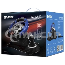 Руль черный Sven GC-W600 (виброотдача, педали, джойстик, 12 кн., USB)