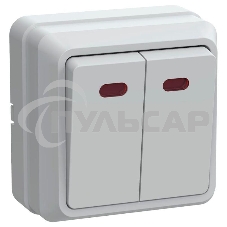 Выключатель 2-кл. ОП ОКТАВА с инд. 10А IP20 ВС20-2-1-ОБ белый ИЭК EVO21-K01-10-DC