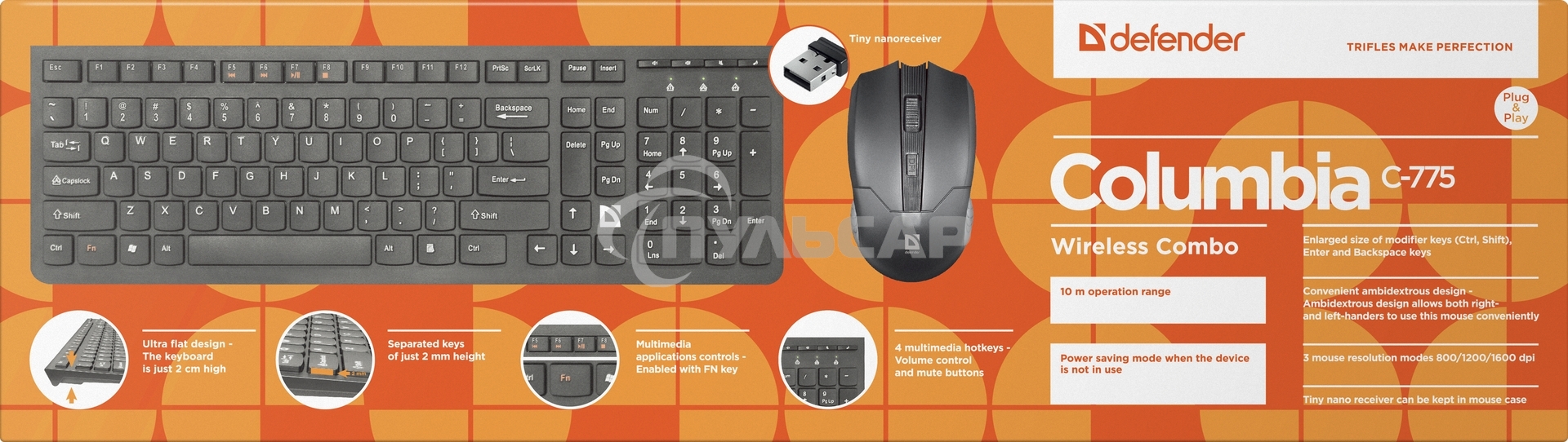 Беспроводная клавиатура/мышь Defender COLUMBIA C-775 RU черный