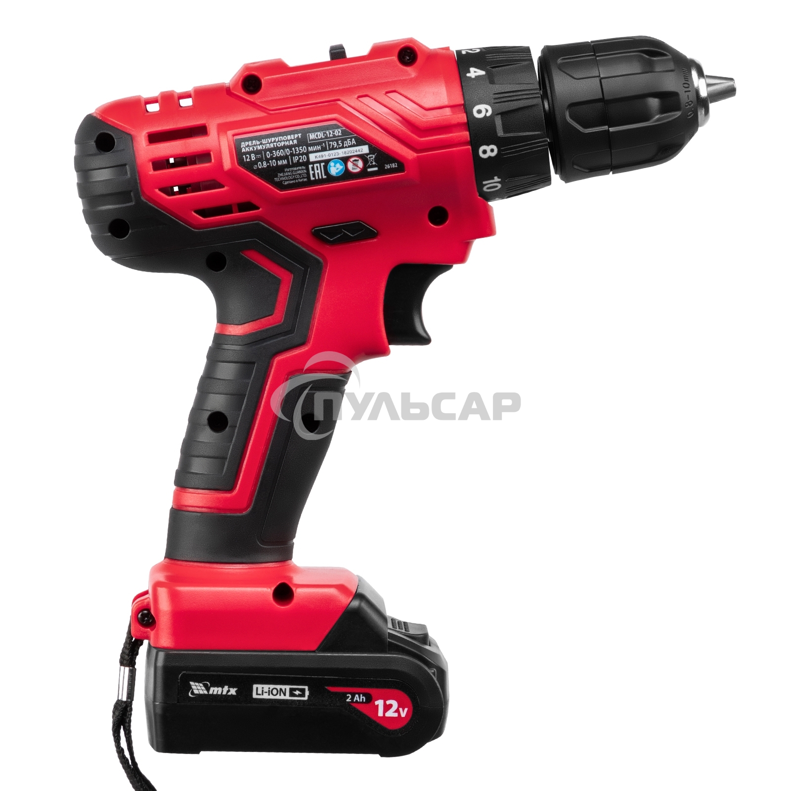Дрель-шуруповерт MTX MCDL-12-02, Аккумуляторная, 12В, 2 АКБ, Кейс