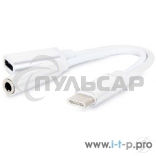 Переходник Cablexpert Переходник USB, USB Type-C/Jack3.5 F+ Type-C F, пакет (CCA-UC3.5F-02-W)