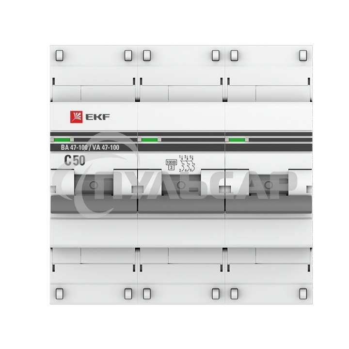Выключатель автоматический EKF mcb47100-3-50C-pro 3P 50А (C) 10kA ВА 47-100 EKF PROxima