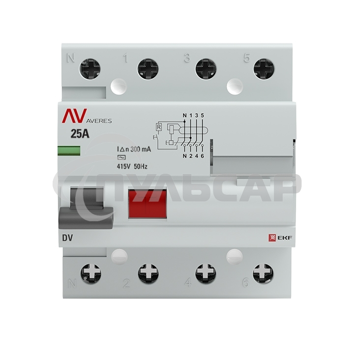 Выключатель дифференциального тока (УЗО) Averes DV 4P 25А/300мА (AC) электромеханическое