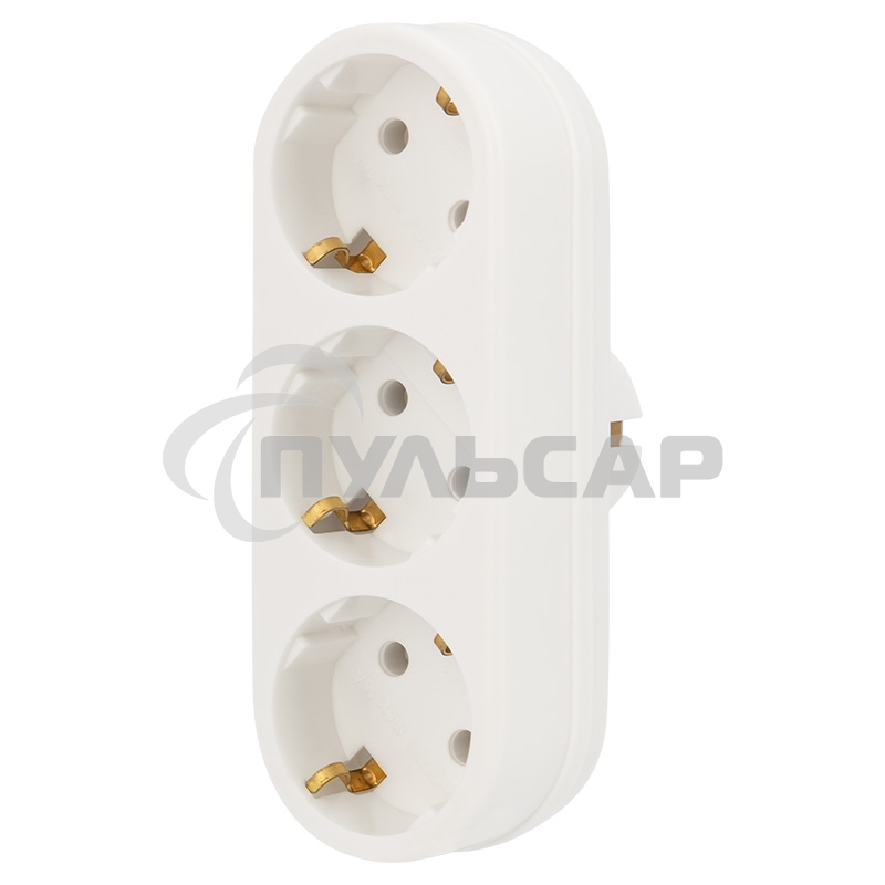 Тройник электрический линейный 16 А с заземлением белый Rexant