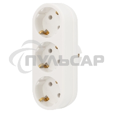 Тройник электрический линейный 16 А с заземлением белый Rexant