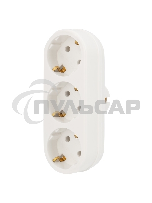 Тройник электрический линейный 16 А с заземлением белый Rexant