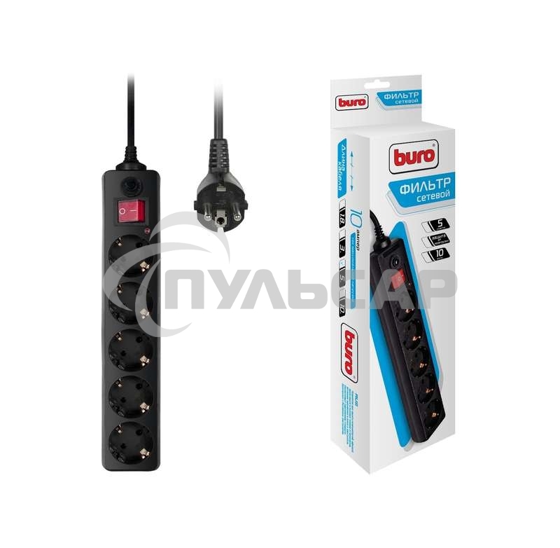 Сетевой фильтр Buro 500SH-5-B 5м (5 розеток) черный (коробка)