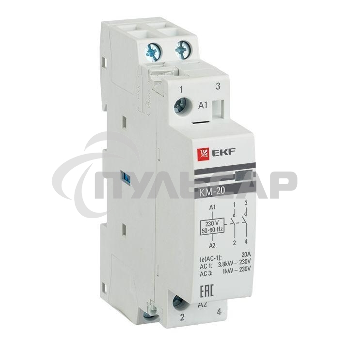 Контактор модульный КМ 20А 2NО (1 мод.) EKF km-1-20-20
