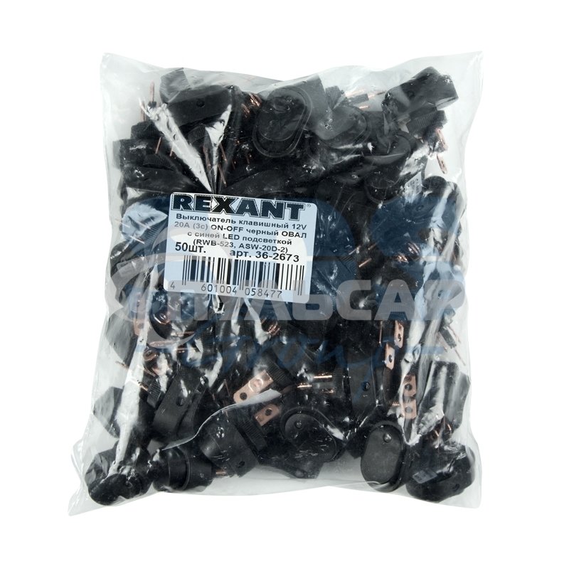 Выключатель клавишный Rexant 12V 20А (3с) ON-OFF черный ОВАЛ с зеленой LED подсветкой