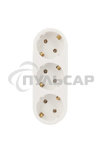 Тройник электрический линейный 16 А с заземлением белый Rexant