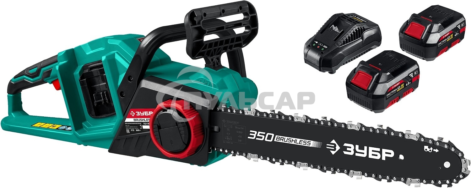 Пила цепная ЗУБР 36В бесщеточная, 2х18В АКБ (4А·ч). ПЦЛ-3635-42